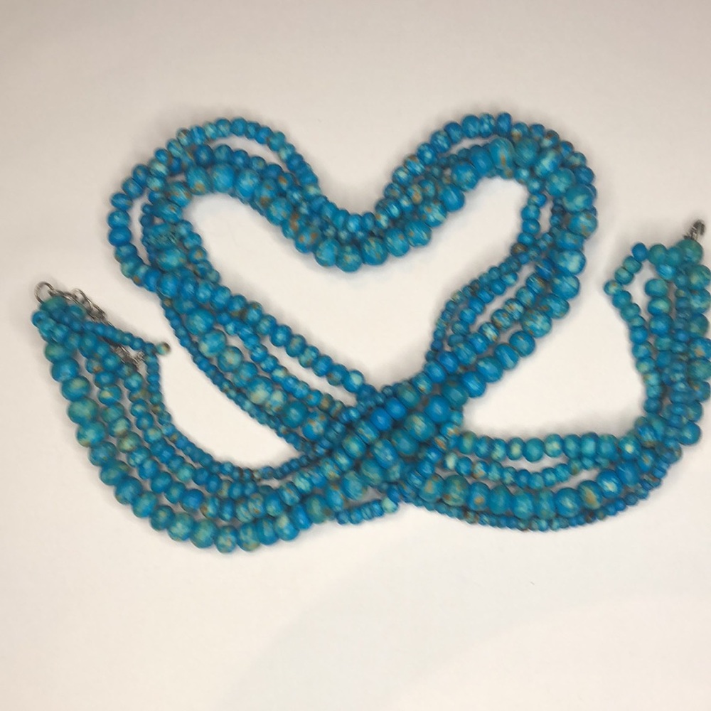 Turquoise 4 Strand Long Beaded Necklace 30”